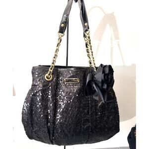 Betsey Johnson Black Sequin Crossbody Tote with Gold Chain Handles